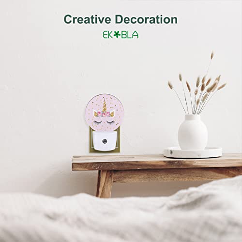 Image of EKOBLA Unicorn Night Light, Pink and Gold Polka Dot Night Lights Plug Into Wall with Dusk to Dawn Sensor for Teen Girls Gift