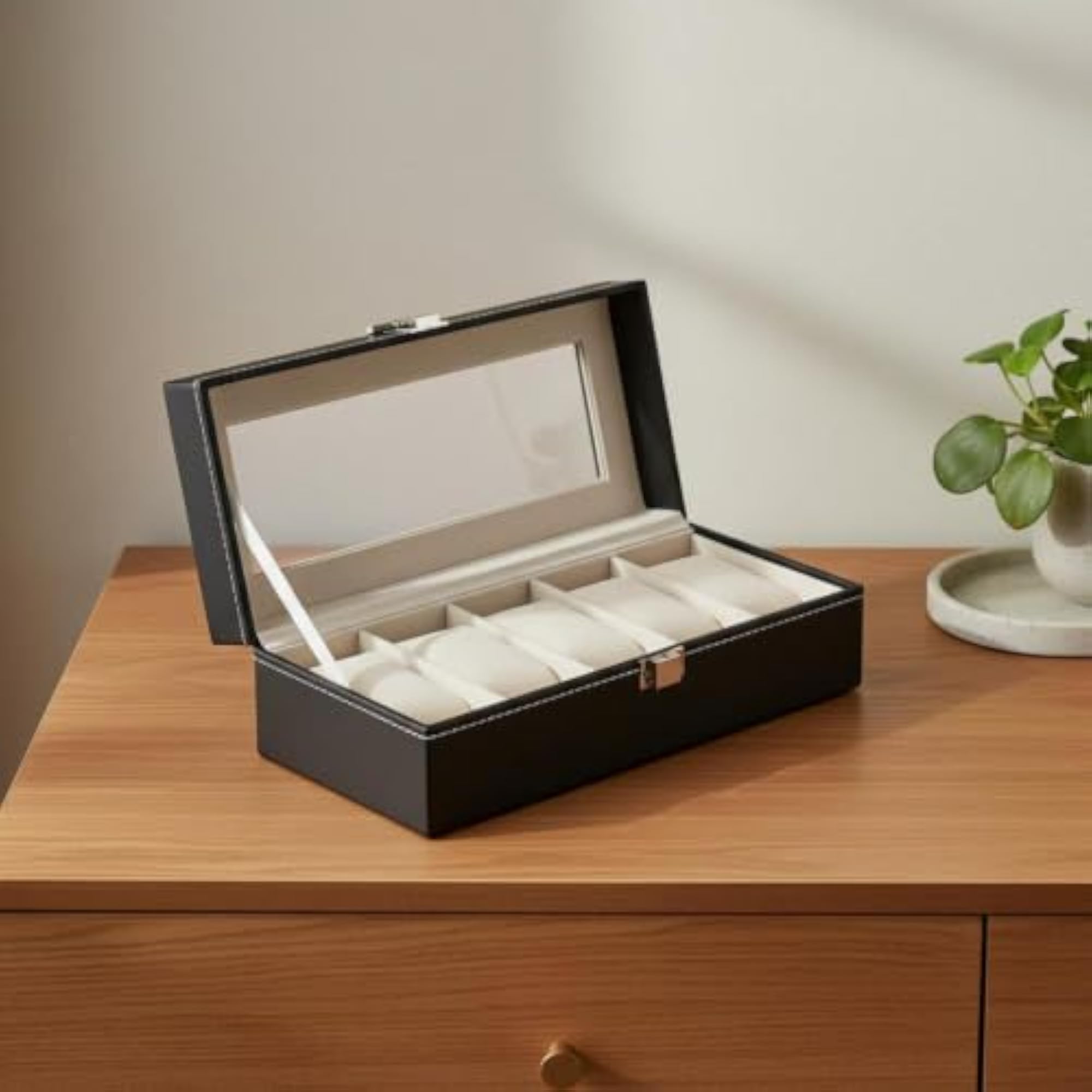 Multi-Compartment Watch Holder with Clear View Lid, Storage Box