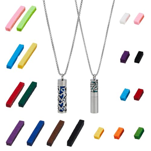 SUPERFINDINGS 2 Collier Diffuseur D'huiles Essentielles de 55.5cm, Diffuseur D'Huile, Pendentif avec Tampons de Parfum Interchangeables, Bouteille...