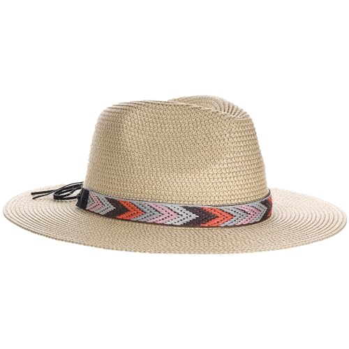 Panama Jack Women's Safari Hat - Woven Aztec Band, Paper Braid Straw, 3" Big Brim
