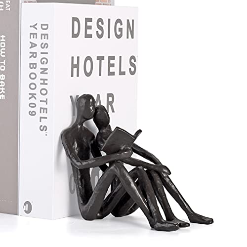 Ambipolar Romantic Reading Couple Bookshelf Decor Cast Iron Bookend Aesthetic Room Decor Office Desk Decor Home Decorative Bookend for Heavy Books Satin Black
