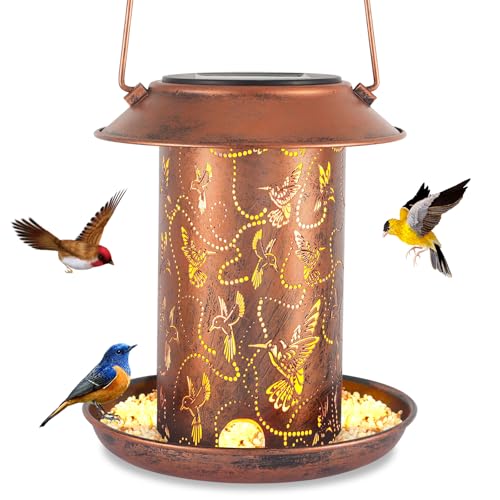 Hummingbird Solar Bird Feeder for Outdoors Hanging Solar Lanterns Waterproof Metal Wild Bird Feeders Garden Outside Yard Decor Christmas Birthday Gifts for Women Mom
