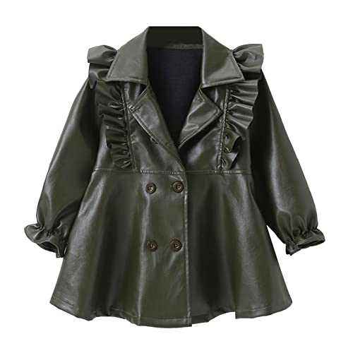 Toddler Baby Girls Fall Winter Tops Ruffled PU Leather Jacket Motorcycle Biker Button Down Coat