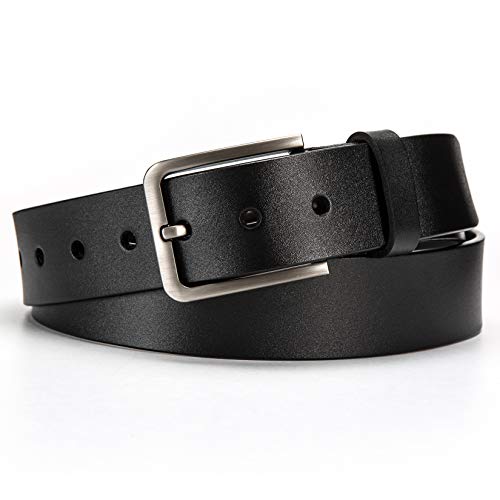 Falechay Cinturón Hombre Cinturón de Cuero Real de 38 mm Resistente a Los Arañazos con Hebilla Ajustable Cinturón Informal para Negocios(tamaños 90cm - 145cm) Negro 04 120CM