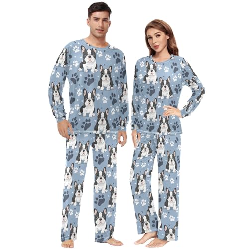 Fustylead Various of Background Matching Couple Pajama Set 2 Piece Flower Floral Print Lounge Long Sleeve PJs for Men & Women