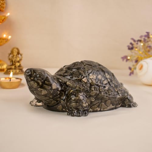 Image of Astrotalk Pyrite Tortoise (Kachhua) 5.5x1.5 Inch | Pyrite Resin Turtle for Good Luck & Wealth | Crystal Tortoise for Good Luck for Home | Vastu Items for Housewarming Gift | Home Decor for Living Room