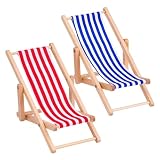 AWOXIHJ Silla de Playa de Madera Plegable en Miniatura con Rayas Rojas y Azules para Interiores y Exteriores (Paquete de 2)