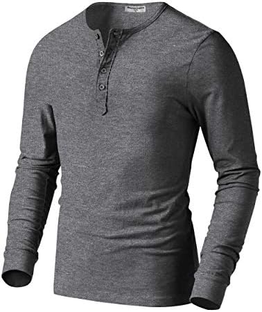 Derminpro Men's Premium Cotton Henley Long Sleeve T-Shirts Grey X-Large