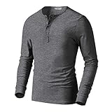 Derminpro Men's Premium Cotton Henley Long Sleeve T-Shirts Grey X-Large