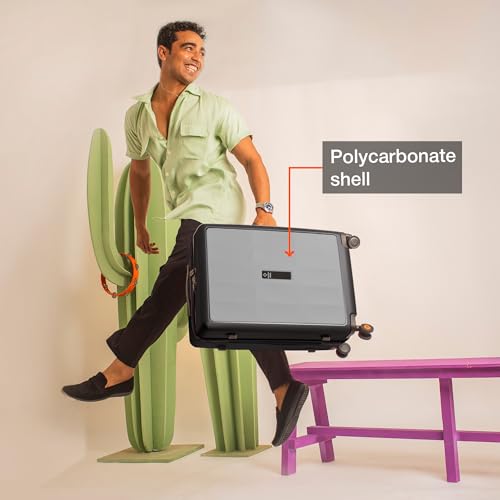 Image of Nasher Miles Zanzibar TSA Lock Hard-Sided Polycarbonate 8 Wheels Double Spinner Check-in Luggage Grey Black 28 inch |75cm Trolley Bag| Suitcase,Large