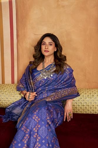 Image of MADHUHANSH Women's Cotton Silk Saree with Unstitched Blouse Piece Zari Weave and Floral Pattern | Heavy Embroidery Saree for Women | Interview Saree for Women | Readymade Blouse with Saree Set