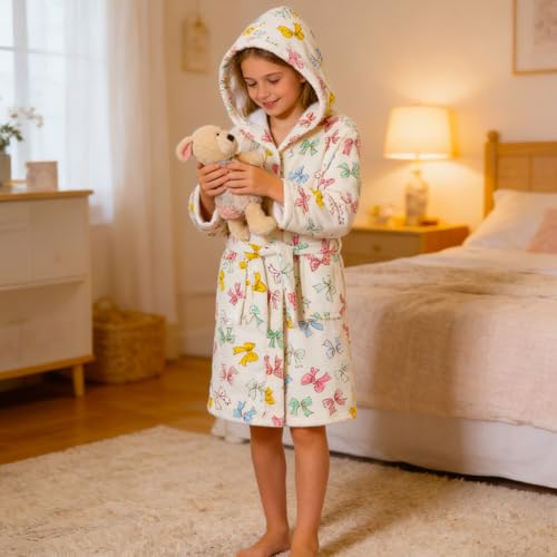 Image of Boys Girls Bathrobes,Toddler Boy Girl Robes,Children's Plush Soft Coral Fleece Hooded Pajamas Sleepwear for Kids