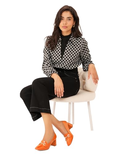 Image of Womens Mid Block Chunky Heeled Loafers Closed Square Toe Patent Leather Comfortable Slip On Pumps Metal Chain Basic Classic Casual Work Office Dress Shoes 2.8 Inches Heels