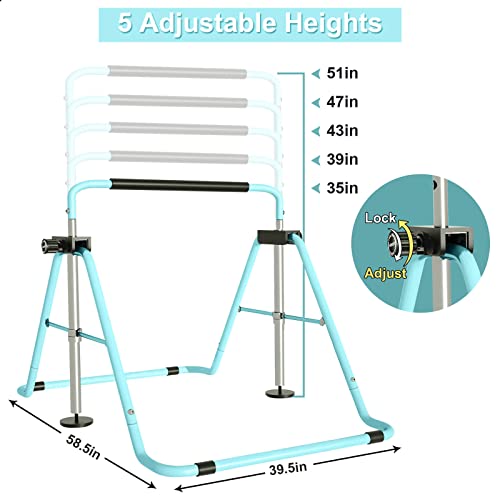 Gvolo Gymnastics Bars For Kids Adjustable Height Gymnastic Horizontal Bars With Protective Cover Expandable Junior Training Folding Bar For Home, Blue #TOP1