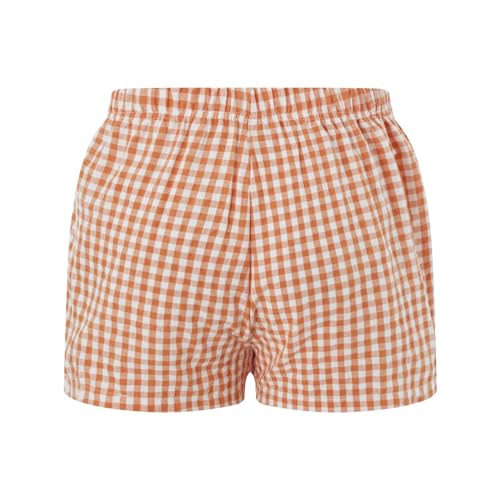 Image of Women Pajamas Shorts Micro Boxer Shorts Y2K Cute Gingham Sleep Lounge Shorts Checkered Plaid Button Pj Mini Shorts