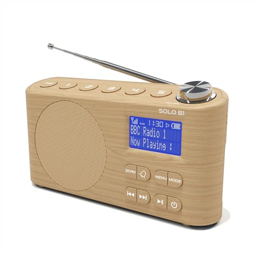 DAB/DAB+ & FM Portable Digital Radio | Bluetooth | Rechargeable Battery | Dual Alarms & Sleep Timer | Perfect for Home, Office or Outdoors | AZATOM Solo B1 (Oak)