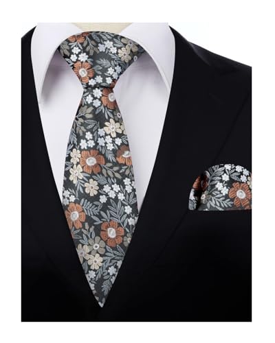 Image of Alizeal Mens 3.15'' Natural Flower Pattern Tie with Floral Pocket Square Set