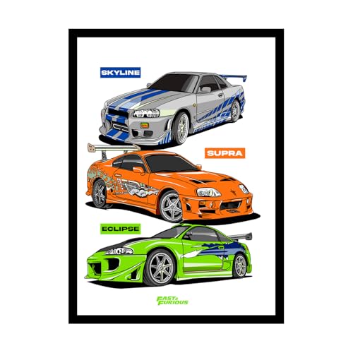 Image of BLINKART Nissan Skyline GT-R CarFramed Posters Gift Items Boys Room Wall Decoration Bedroom Office Studio Synthetic Wood Frame & Acrylic Glass Ready to Hang - 18x12 Inch, (A4 Size) - CAR-262