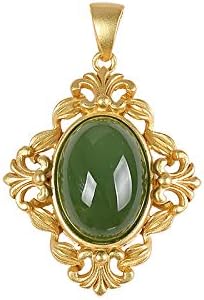 925 Silver Gold Plated Hetian Jade Jasper Lady Pendant Necklace