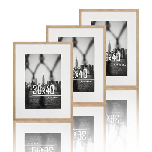VUVUZULA Bilderrahmen 30x40cm Eiche 3er Set Fotorahmen Holzrahmen Rahmen...