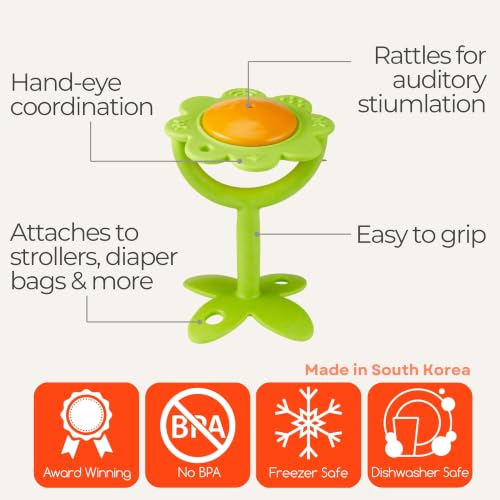 Image of Innobaby Original Teethin' Smart EZ Grip Flower Teether Rattle and Sensory Toy for Babies and Toddlers. BPA Free Teether