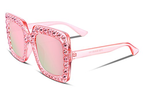Image of FEISEDY Oversized Sunglasses for Women Sparkling Crystal Square Frame UV400 Protection Ladies Shades