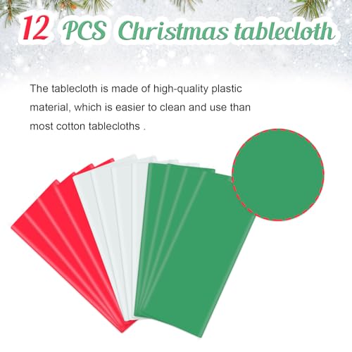 Image of CIEOVO 12 Pcs Plastic Tablecloths, Disposable Rectangle Red White Green 54 x 108 Inch Waterproof Table Covers for Christmas Birthday Party Festival Party Decorations