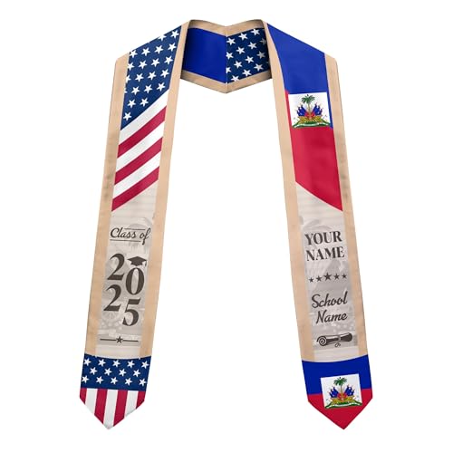 MonkeyVan Personalized Haiti Graduation Stole Sash 2025, Haitians American Flag Graduation Sash, Graduation Stole Haiti Gifts Ht 6