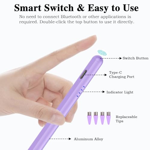Stylus Pen for Android and iOS Touch Screen Pen,Tablet Pencil with 4 Pom Tip,Magnetic Phone Stylus Compatible with Samsung/Huawei/Lenovo/Mi/Vivo and Other Android Smartphone and Tablet Devices-Purple — view 5