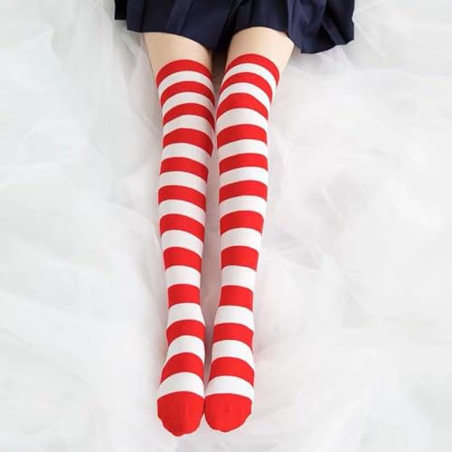 Image of Cute Japanese Style Blue /Pink Striped Over Knee High Socks Thigh Long Knee Boot Stockings for Women Teen Girls