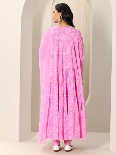 Image of Libas Printed Cotton A-Line Kurta With Churidar and Dupatta