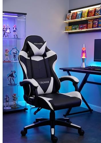 Image of Ergonomic Gaming & Office Chair with Adjustable Recline, Lumbar & Neck Support - Heavy Duty Swivel Chair for Home, Office & Gaming (Black & White, Without Footrest)