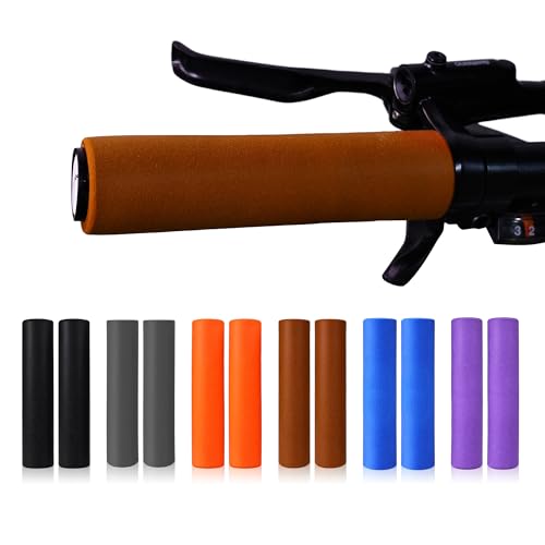 Silicone Bike Grips 130mm with Bar End Plugs – Soft Anti-Slip Handlebar Grips for Mountain, Folding, BMX & Hybrid Bikes – Comfortable Shock-Absorbing – Fits 22.2mm Bars (Brown, Set of 2)