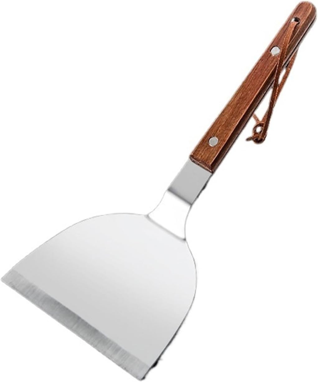 1Pieces Multi-purpose Stainless Steak Cooking Spatula Wood Handle Pizza Shovel Pancake Beef Turner Scraper Outdoor Tableware(A3)