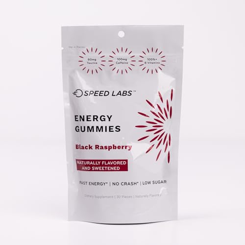Image of Speed Labs Caffeine Energy Gummies Black Raspberry Natural, 25mg Caffeine, Taurine, B-Vitamins per Piece, 30 Pieces, Vegan, Gluten Free, 1g Added Sugar