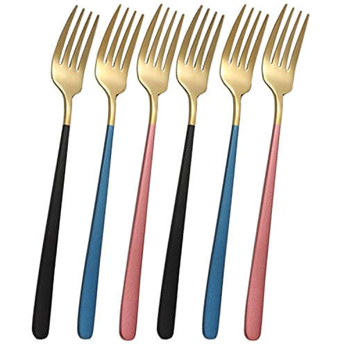 Image of YANCI Dinner Forks Set, Stainless Steel Table Forks Flatware with Colorful Handle 8 Inch Long Handle Fork for Buffet Steak Salad Cake Dessert Fruit for Home, Kitchen & Restaurant (Random, Pack of 6)