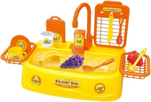 Image of SHAKTSIM Kids Play House Kitchen Sink Toy Set | Electric Circulating Water System | 20 PCS Pretend Play Washing Sink with Fruits, Vegetables & Utensils | Educational Role Play Toy for Boys & Girls