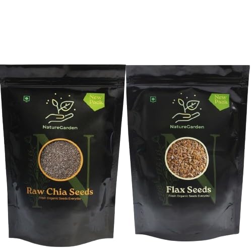 Image of NatureGarden Chia Seeds & Flax Seeds Combo 1kg Pack (500g Each) | Raw Natural Superfood | High Fiber Omega-3 Protein | Weight Loss Diet Food | Hair Growth Heart Health | Vegan Gluten-Free Skin Support