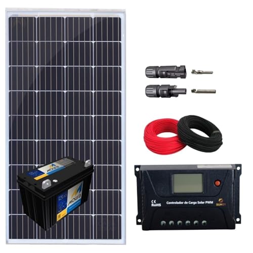 Kit 2 Painel Solar 150W Controlador PWM Bateria Cabos MC4