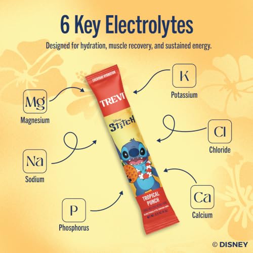 Image of TREVI Electrolytes Powder Packets, Sugar Free Hydration Tropical Punch | 20 Pack Essential Daily Drink Mix, 0 Sugar, Magnesium, Potassium, Vitamin C, Calcium, B6 & B12 Vitamins