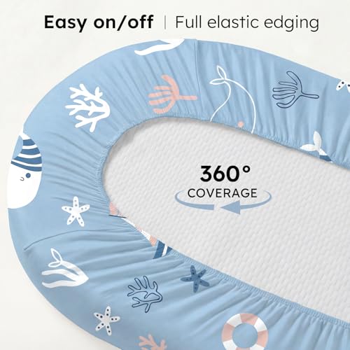 Image of Baby Bassinet Sheets, 3 Pack Fitted Bassinet Mattress Sheets, Compatible with Halo Bassinest Swivel Sleeper & Oval Hourglass Rectangle Mattress, Ultra Soft Blue Ocean Whale