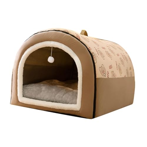 WeiLaiKeQi ポータブル犬小屋 暖かいソフトネスト 自己加温猫用ネスト クッション付き 犬用テント 小型・中型犬用ペットシェルター, XL ブラウン