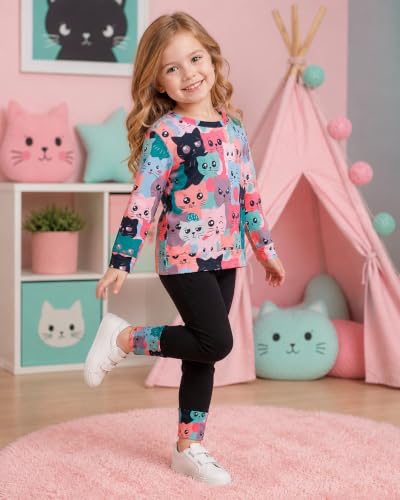 Image of Little Girls 2 Piece Outfits Ruffle Sleeve Unicorn Sweatshirts Top and Leggings Set School Outfits Kids Clothing Set