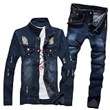 Men’s Denim Jacket & Jeans Set Spring Summer Distressed Casual Two-Piece S-5XL