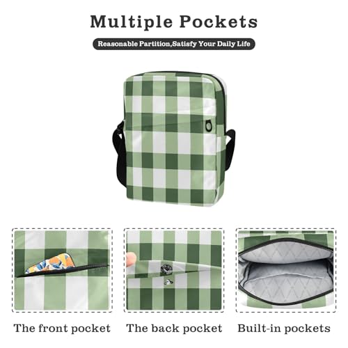 KLL Green White Checkered Plaid messenger bag for women crossbody Vegan Leather Shoulder Bag For Woman Travel Handbag For Travel2