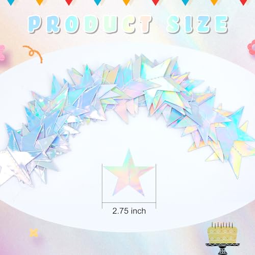 Image of Spakon 65 Feet Glitter Star Paper Garland Banner Hanging Decoration Star Streamers Double Side 2026 Graduation Decorations for Wedding Birthday Festival New Year Party Decoration (Iridescent)