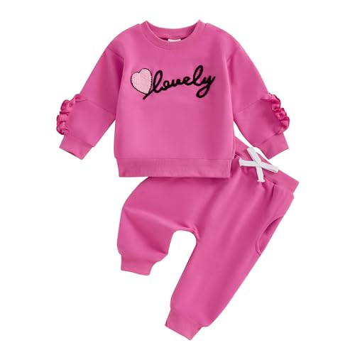 Muasaaluxi Toddler Baby Girl Valentines Day Outfit Long Sleeve Lovely Embroidery Sweatshirt Long Pants 2Pcs Clothes Set