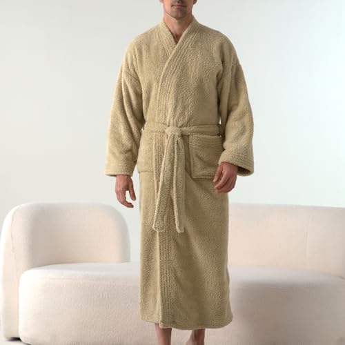 Lu's Chic Men's Billowy Fleece Bathrobe Belt Bath Robe Chic Calf Length Comfy Long Sleeve Home Cold Weather Nightwear4