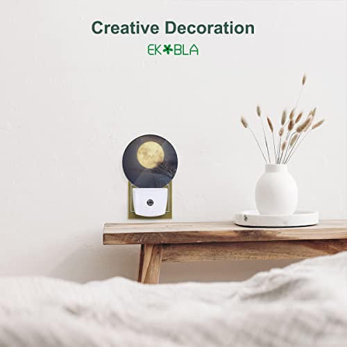 Image of EKOBLA Full Moon Night Light, Moon Above Treetop Starry Sky Night Lights Plug Into Wall with Auto Sensor for Bathroom and Hallway