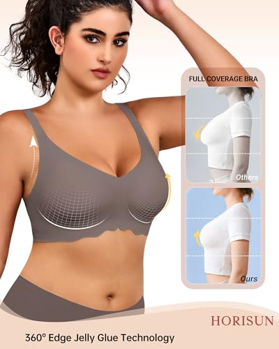 Image of HORISUN Wireless T Shirt Bra Seamless Push Up Bralette Full Coverage V Neck Comfortable Bras for Women